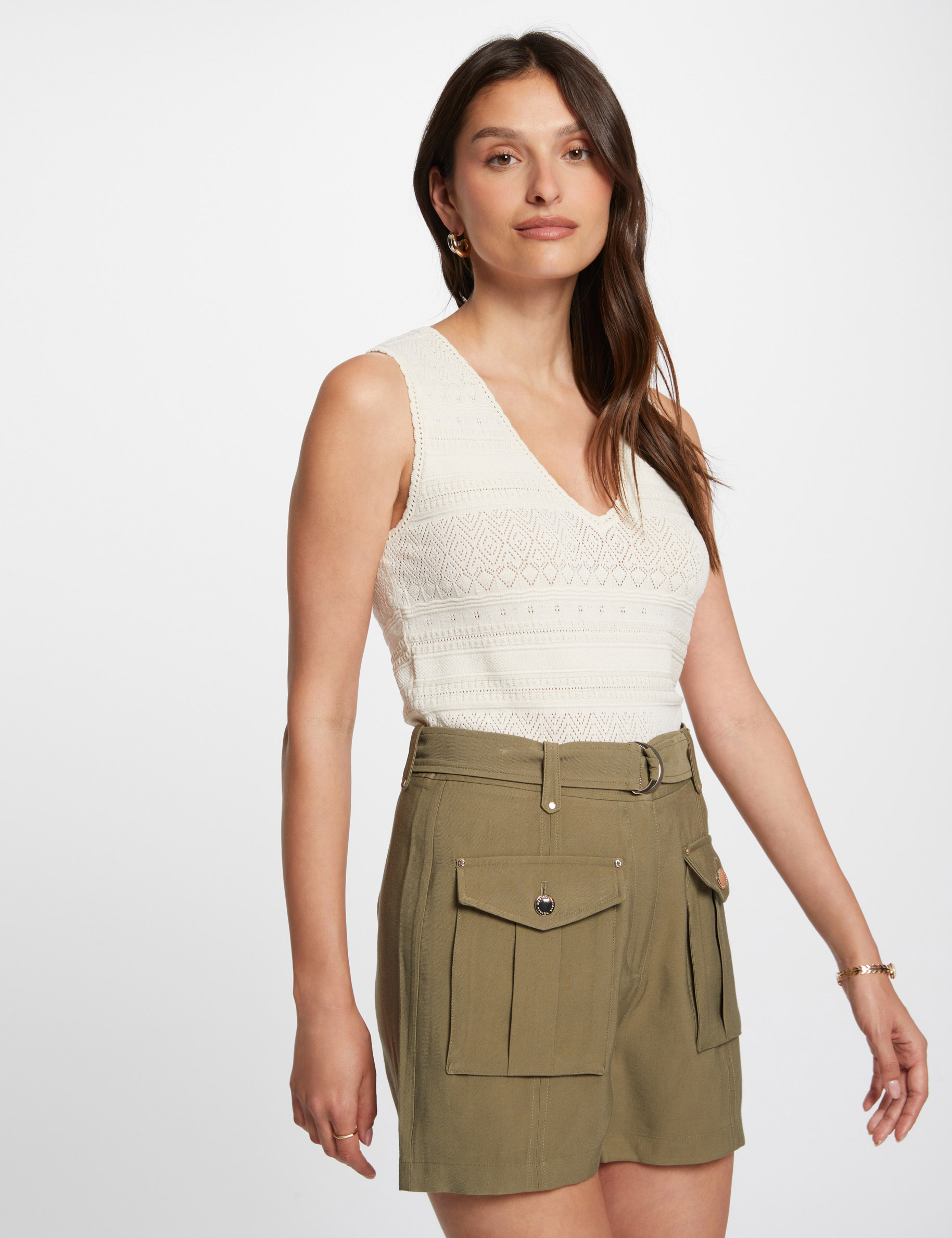 top maille col en v ivoire femme Top maille col en V ivoire femme