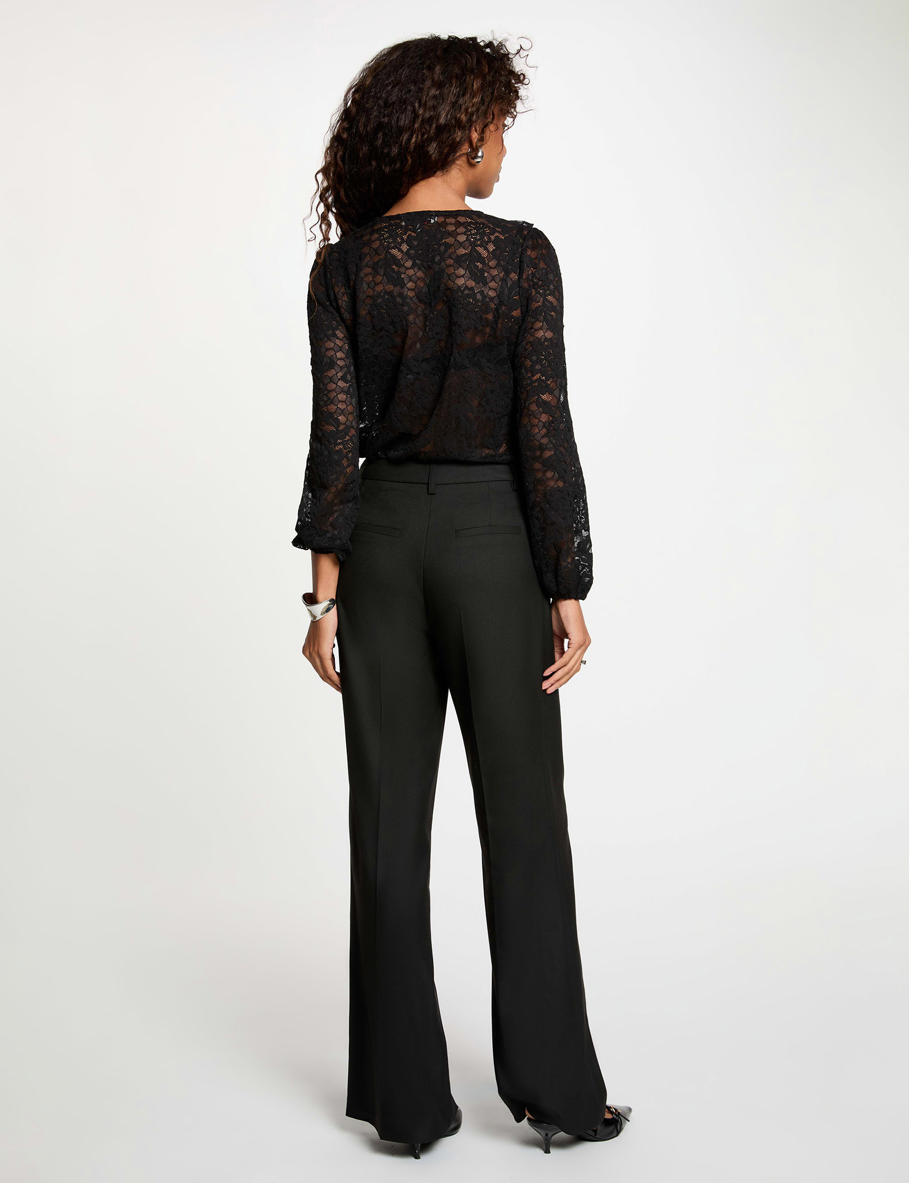 Kant blouse met V-hals zwart vrouw