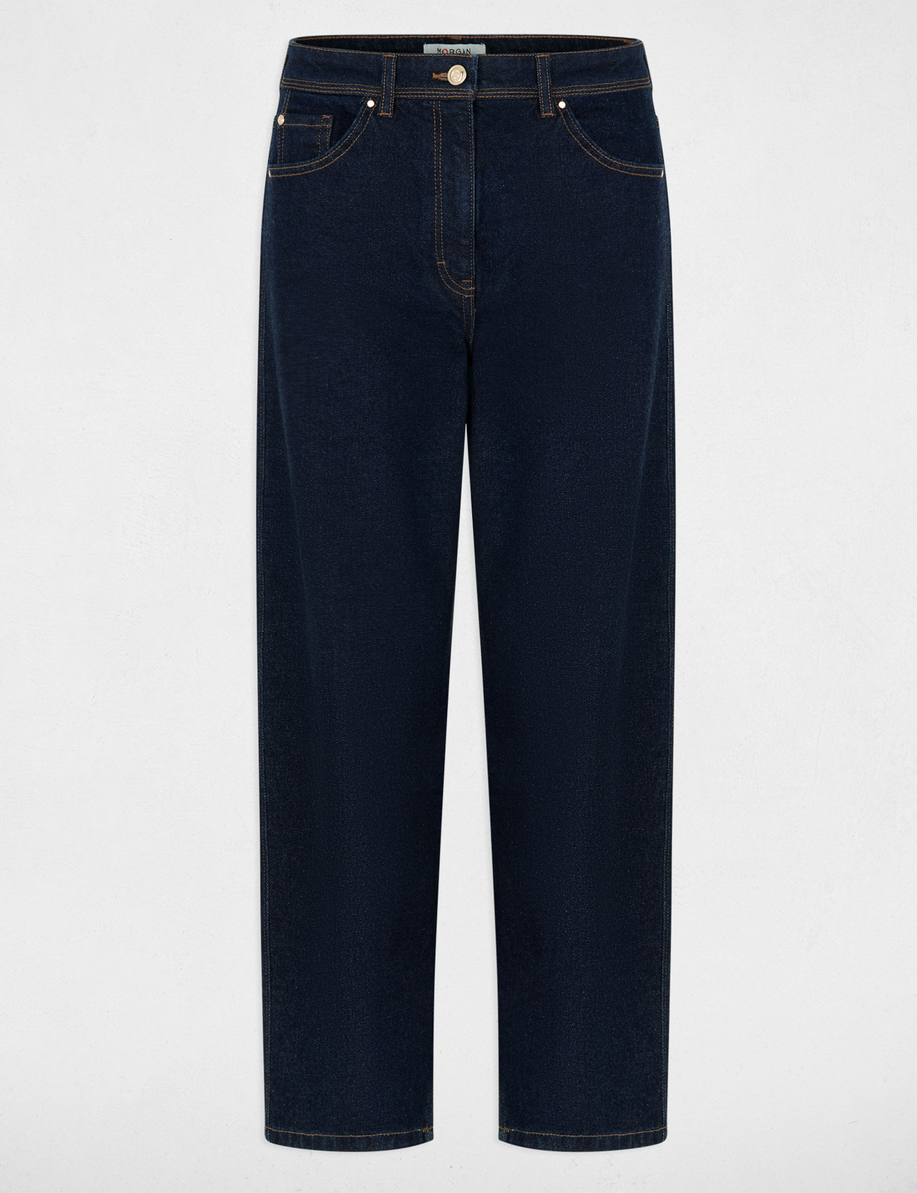 Hoge taille rechte jeans ruw denim vrouw